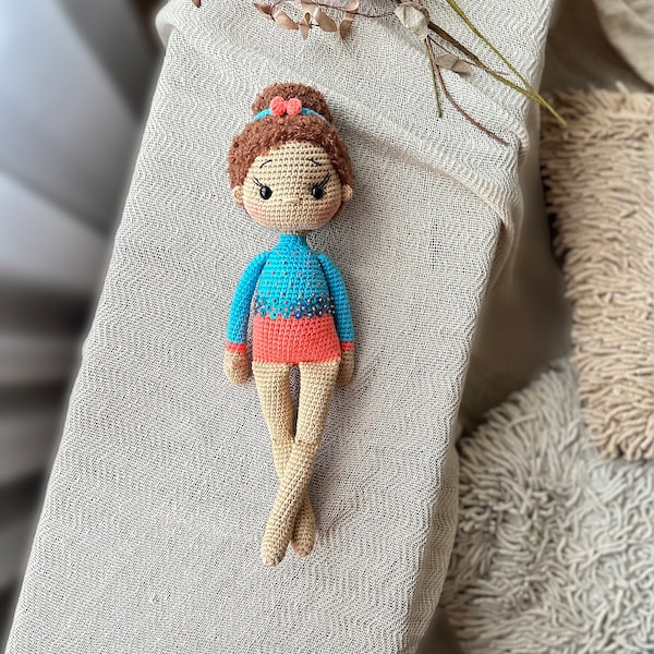 Crochet gymnastics doll,Crochet  doll,Personalized doll,Crochet doll for sale,Dancer doll,Birthday gift granddaughter, Curly doll, Ballerina