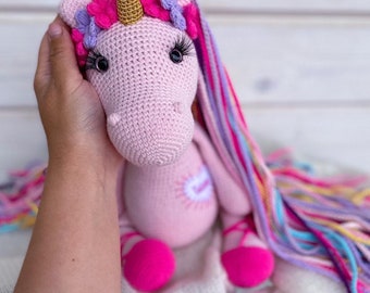 Crochet rainbow unicorn doll,magic unicorn,unicorn ballerina doll,stuffed unicorn with long hair,pink unicorn,gift surprise for girl,Ukraine
