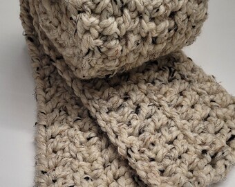 Women's Handmade Crochet Scarf - Thick and Chunky 72"x5"-Beige Fleck - Christmas Gift Idea - Cozy, Comfy, Warm Winter Scarf - Handmade Gift