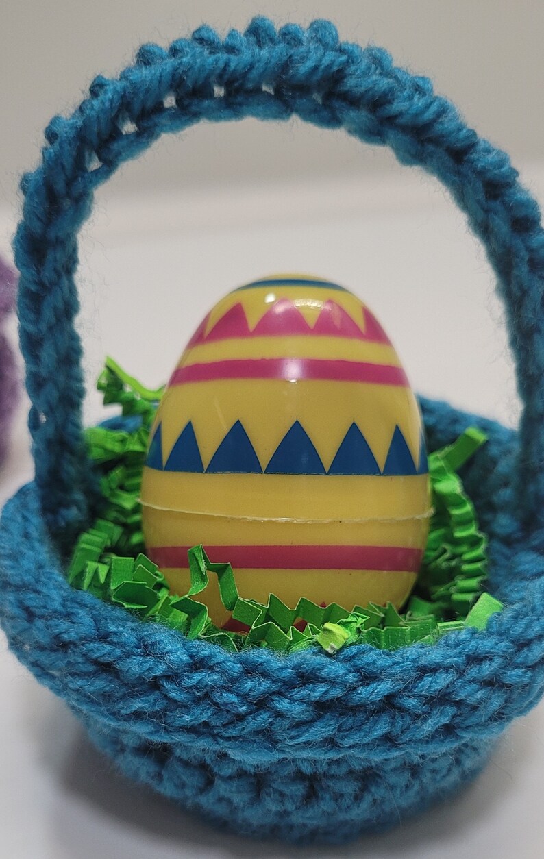 Crocheted Mini Easter Egg Baskets / SET OF 3 / Handmade / Purple, Blue
