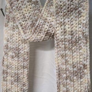 NEW Handmade Crocheted Scarf - 96&quot; x 5 1/4&quot; - Cream, Pale Yellow, Taupe - Fall or Winter Scarf - Handmade Gift Idea - Handmade Crochet Scarf