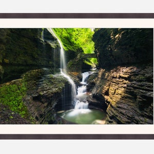 Rainbow Bridge and Falls in Watkins Glen State Park, nature wall art, us travel poster, upstate new york, geology east coast