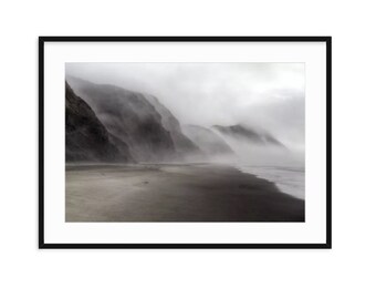 Ocean fog clinging to seaside cliffs at Point Reyes, ocean coastal decor, California wall art, beach print, minimalist, scandinavian