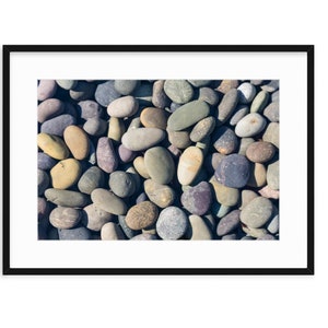 Piedras de río lisas bajo el agua, arte abstracto de la pared, minimalista, geométrico, impresión neutra, natural