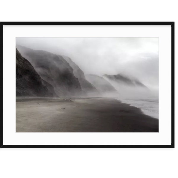 Ocean fog clinging to seaside cliffs at Point Reyes, ocean coastal decor, California wall art, beach print, minimalist, scandinavian