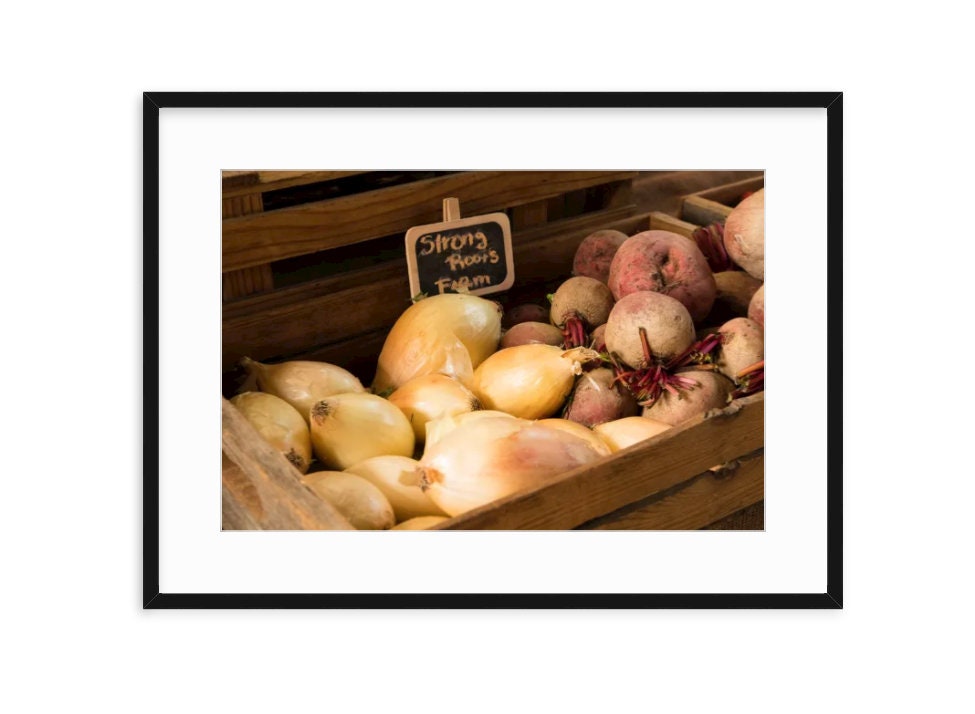 Shallots and beets in a wooden box, rustic, wooden table, farmhouse chic, organic food production, root veg