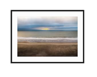 Setting sun peeking through the clouds at Point Reyes, ocean coastal decor, California wall art, beach print, minimalist