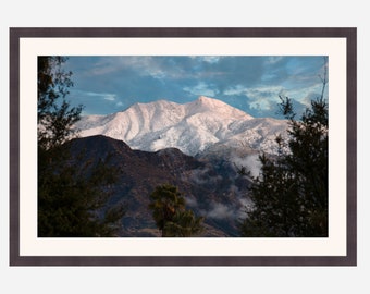 Ojai's Chief Peak covered in snow, mountain landscape, digital photography, nature wall art, california poster