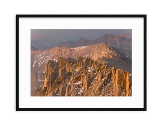 Sawtooth edge of Mount Whitney, California at sunrise, travel photography wall art, American landscape, nordic, wilderness print