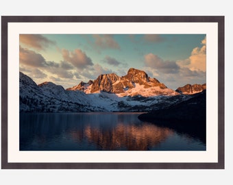 Sunrise on Banner Peak over Garnet Lake in California, california wall art, backpacking camping decor, campsite art, john muir trail, autumn