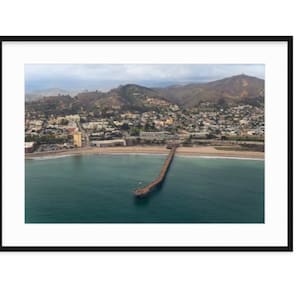 Ventura Pier and downtown area, aerial photo, beach boardwalk, California coast, moody, teal home decor