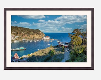 Avalon Harbor, Catalina Island California, cloudy day, ocean coastal decor, sea wall art, us travel poster, island life, nautical decor