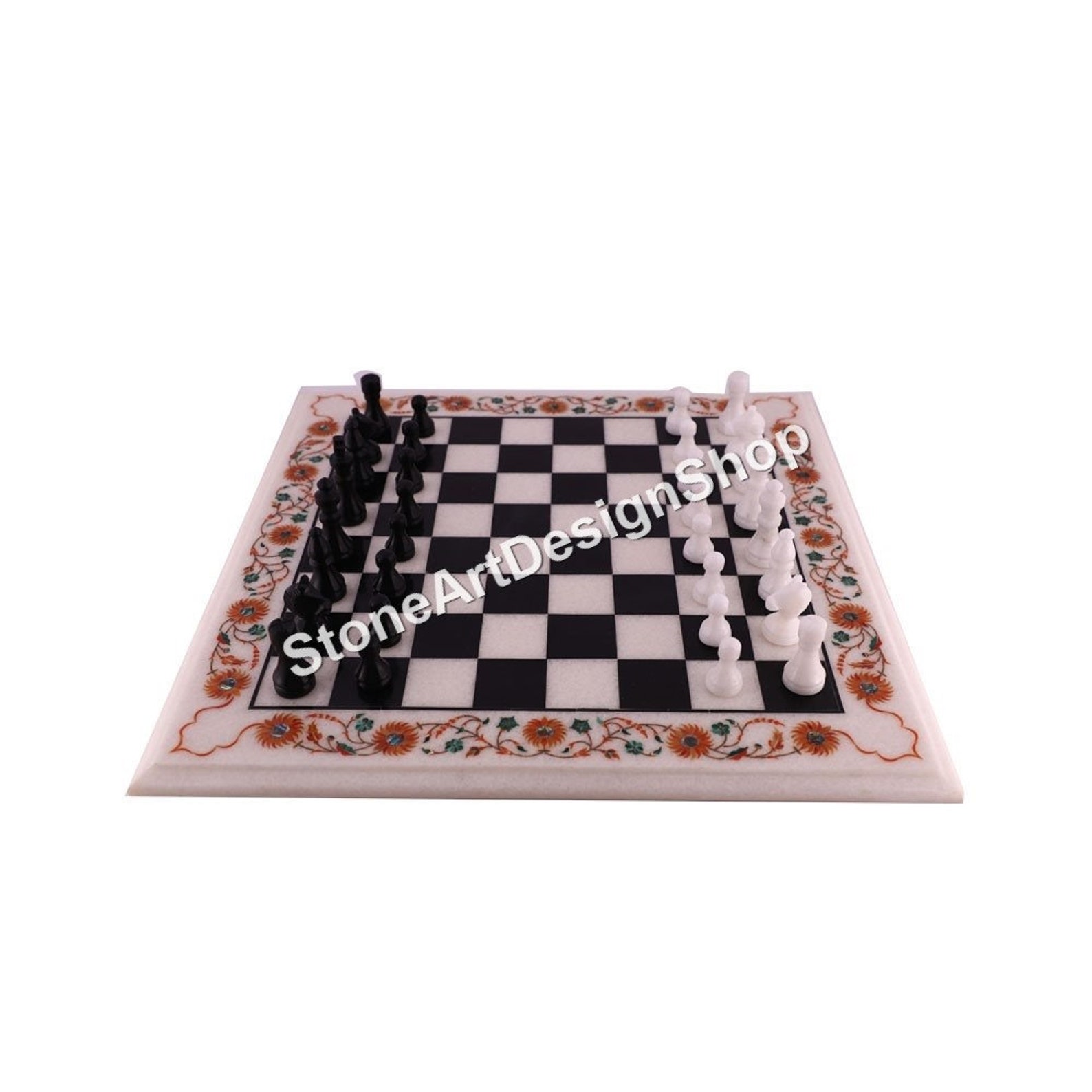 15x 15 Square Marble Table Top With Chess Pieces Etsy