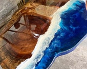 Natural Wooden Table Top, Epoxy Resin Table, Wooden Coffee Table, Epoxy Live Edge, Ocean Blue Wave Table