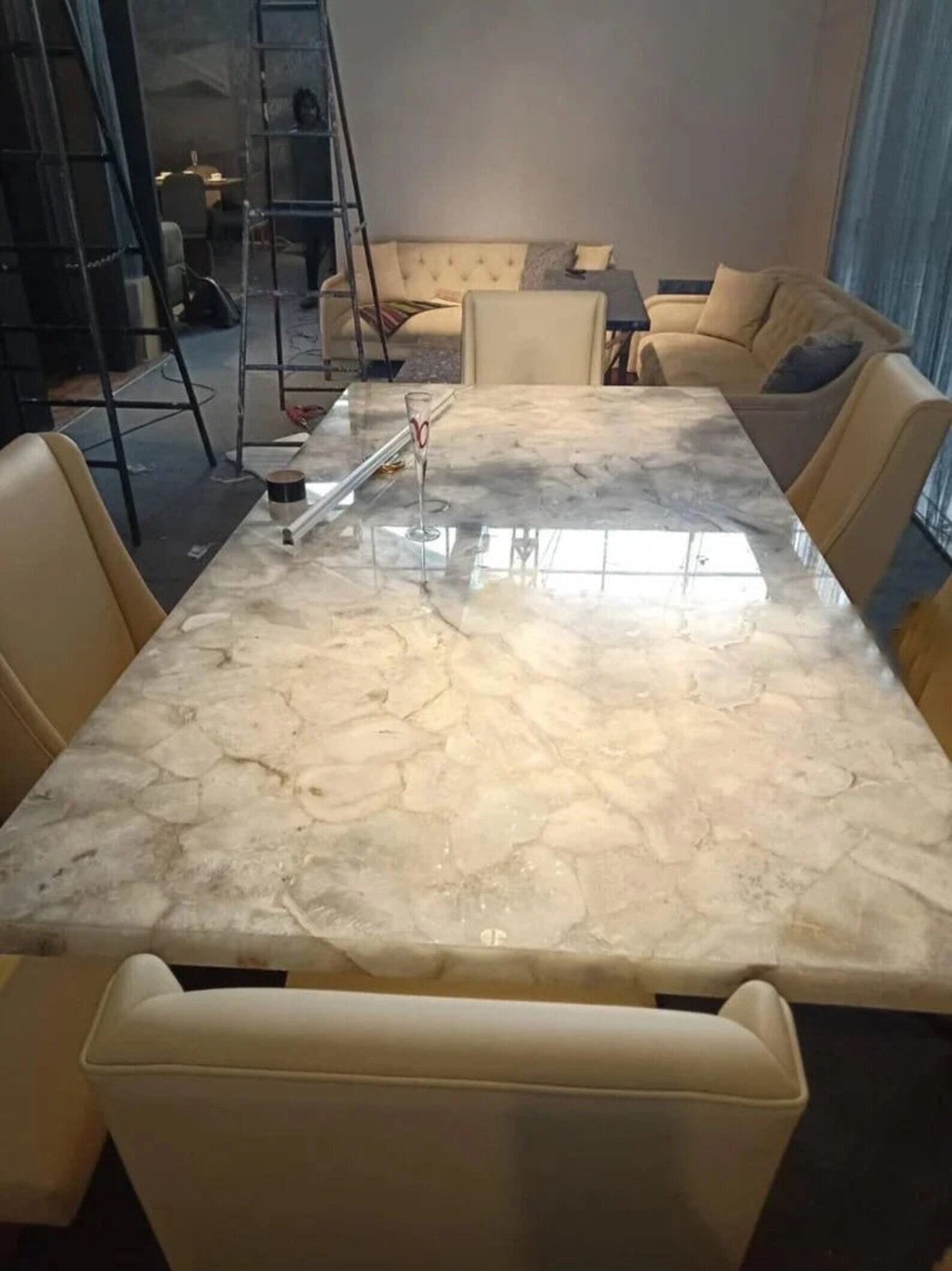 Stone Dining Table White Agate Dining Table Natural Agate Etsy