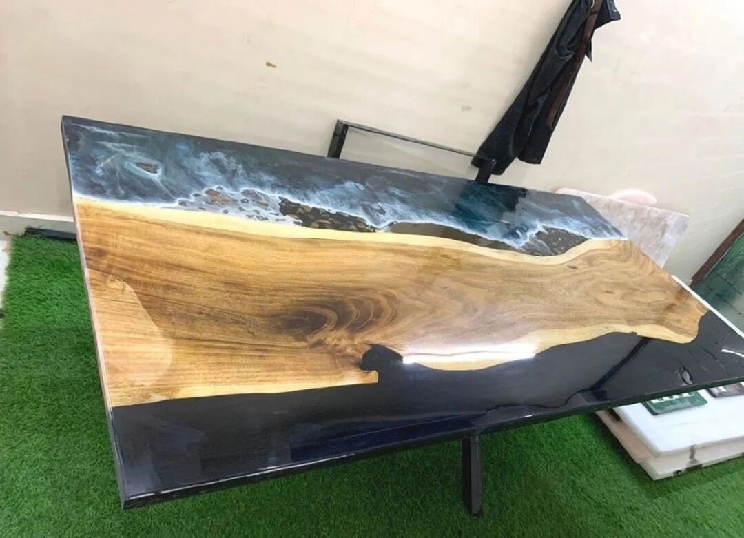 Ocean Waves Natural Epoxy Coffee Table / Epoxy Patio Table / Etsy