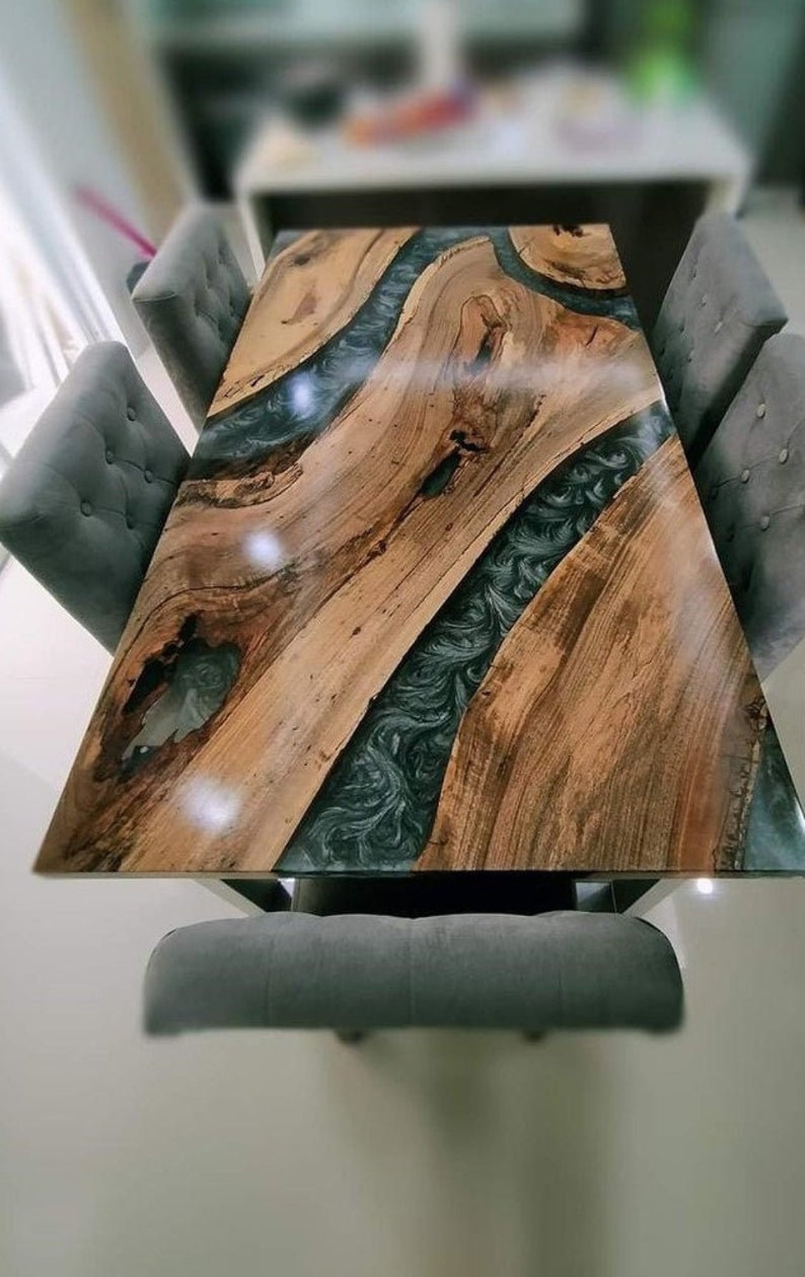 Luxury Furniture Custom Order Walnut Black Epoxy Table Dining Etsy UK