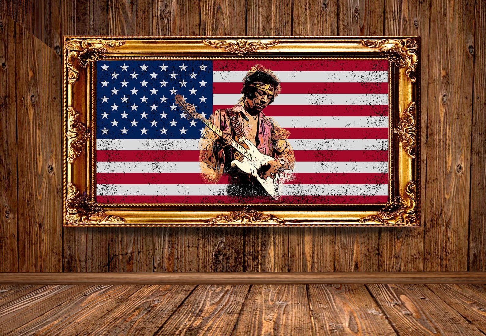 Jimi Hendrix Print United States Flag Wall Art Panoramic Etsy