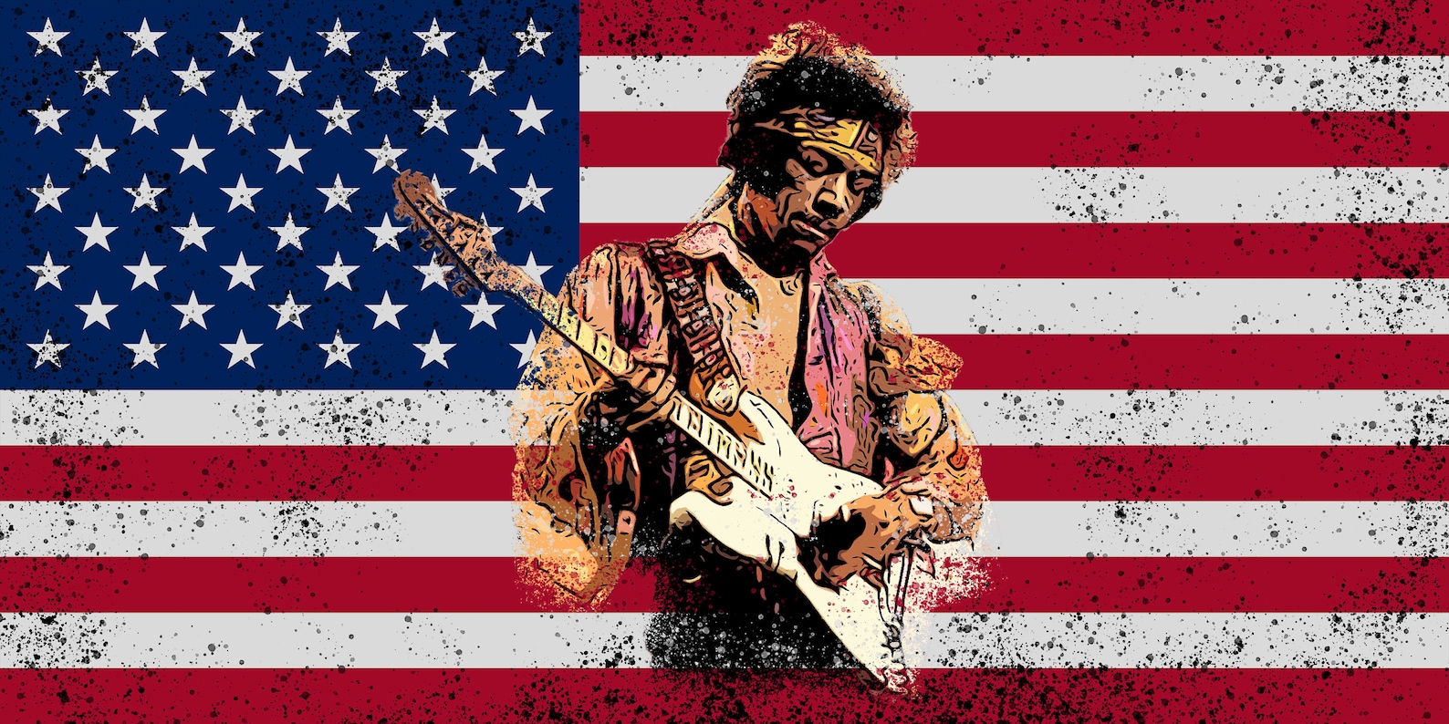 Jimi Hendrix Print United States Flag Wall Art Panoramic Etsy