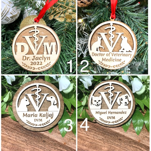 Veterinarian Personalized Christmas Ornament,Pet Vet Doctor,Animal Doctor,Vet Student,Caduceus, DVM,Laser Cutout,Best Veterinarian Ever