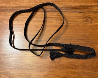 Japanese Kimono Black Gothic Mourning Mofuku Summer Flat Braided Obijime Belt Cord Tie