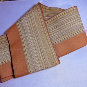 Japanese Orange Brown Glitter Striped Kimono Hanhaba Obi Belt