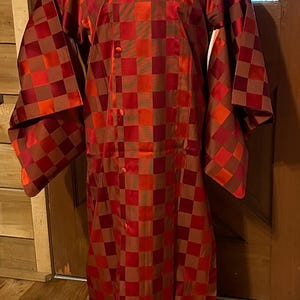 Japanese Kimono  Gothic Red Checkered Michiyuki Haori Raincoat
