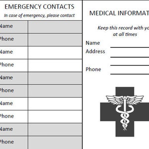 Printable Wallet Medical Card Black | Etsy