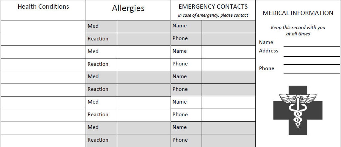 Printable Wallet Medical Card Black | Etsy