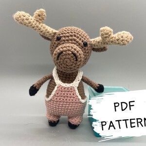 Crochet pattern moose in a overalls forest animals woodland creatures