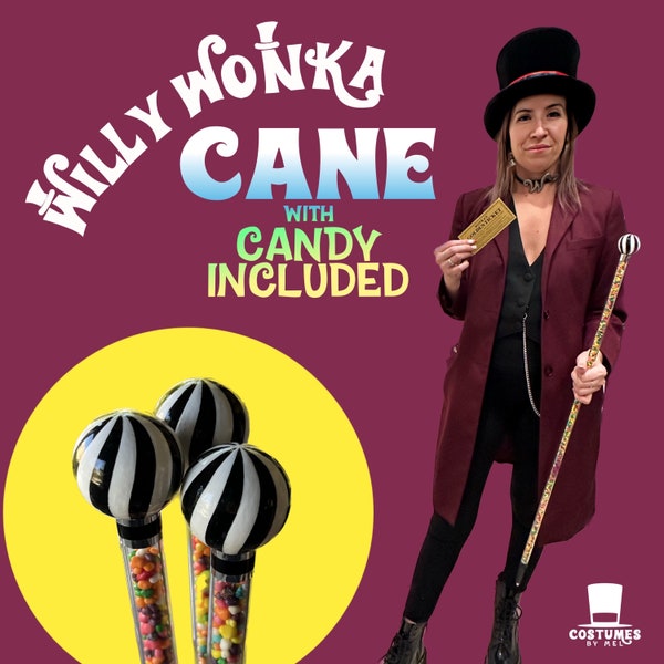 Charlie and the Chocolate Factory inspired Replica Willy Wonka Cane, Costume, Walking Stick, Custom, Movie Character Costume Accessory