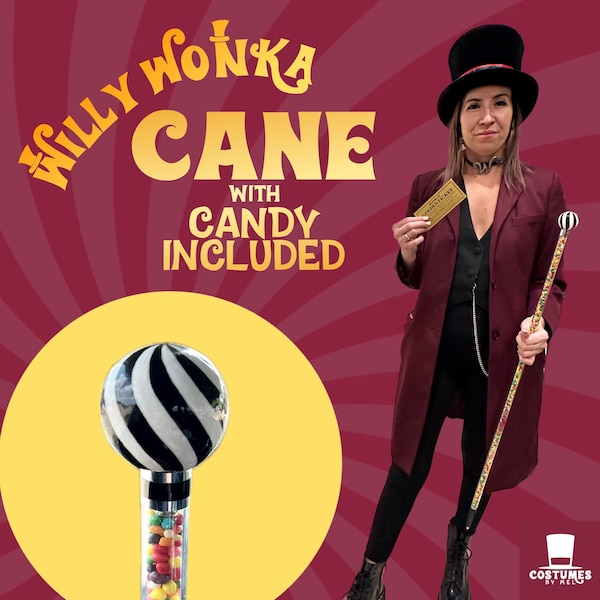 Charlie and the Chocolate Factory Inspo Replica Willy Wonka Cane, Costume Idea, Walking Stick, Custom, Movie Character Costume Accessory