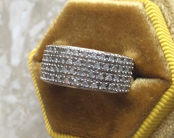 Diamond Pave Band Stacker Yellow White Gold Vintage Ring