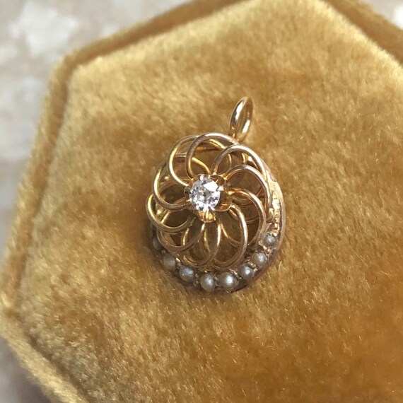 Victorian 14k Yellow Gold Old Cut Diamond Seed Pe… - image 2