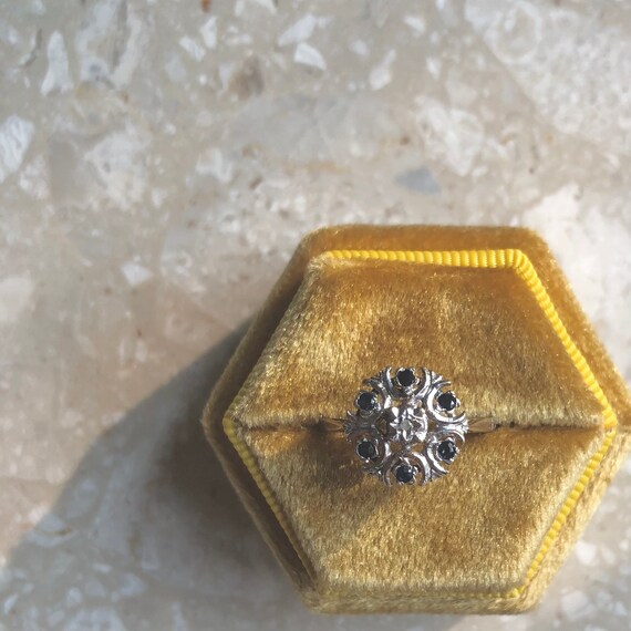 Vintage Art Deco Diamond Sapphire Yellow Gold Fil… - image 2