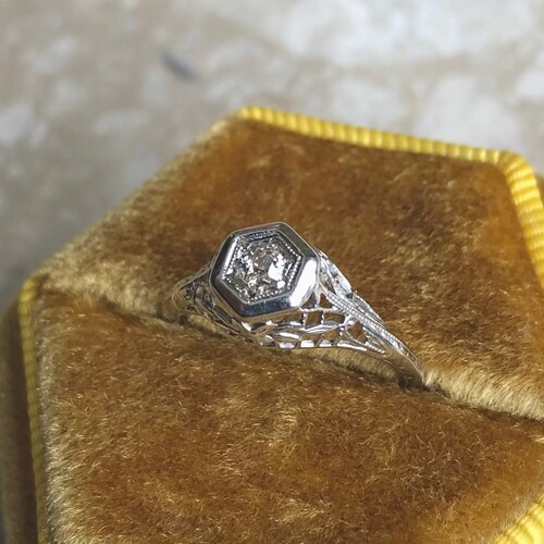 Antique 18k Diamond Filigree Engagement Ring - Etsy