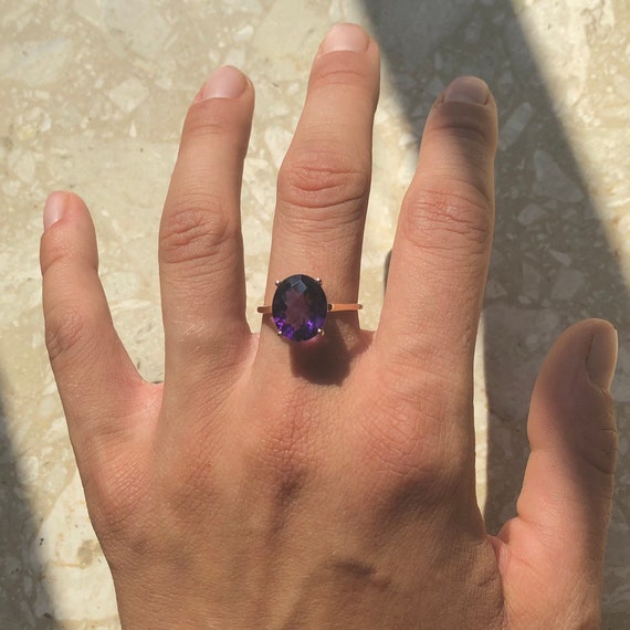 Oval Amethyst Rose Gold Solitaire Vintage Ring - image 2