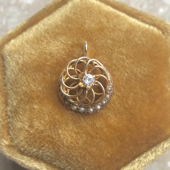 Victorian 14k Yellow Gold Old Cut Diamond Seed Pe… - image 1