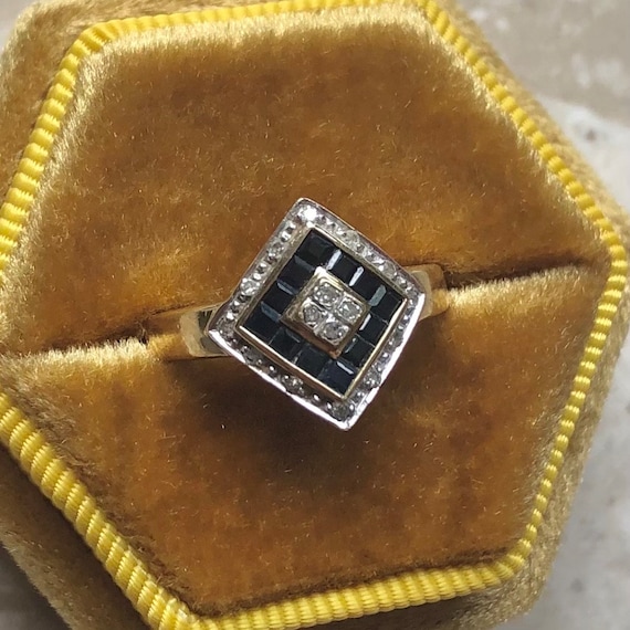 Art Deco Modern Sapphire Diamond Yellow Gold Vinta