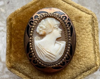 Broche con clip de camafeo de concha vintage