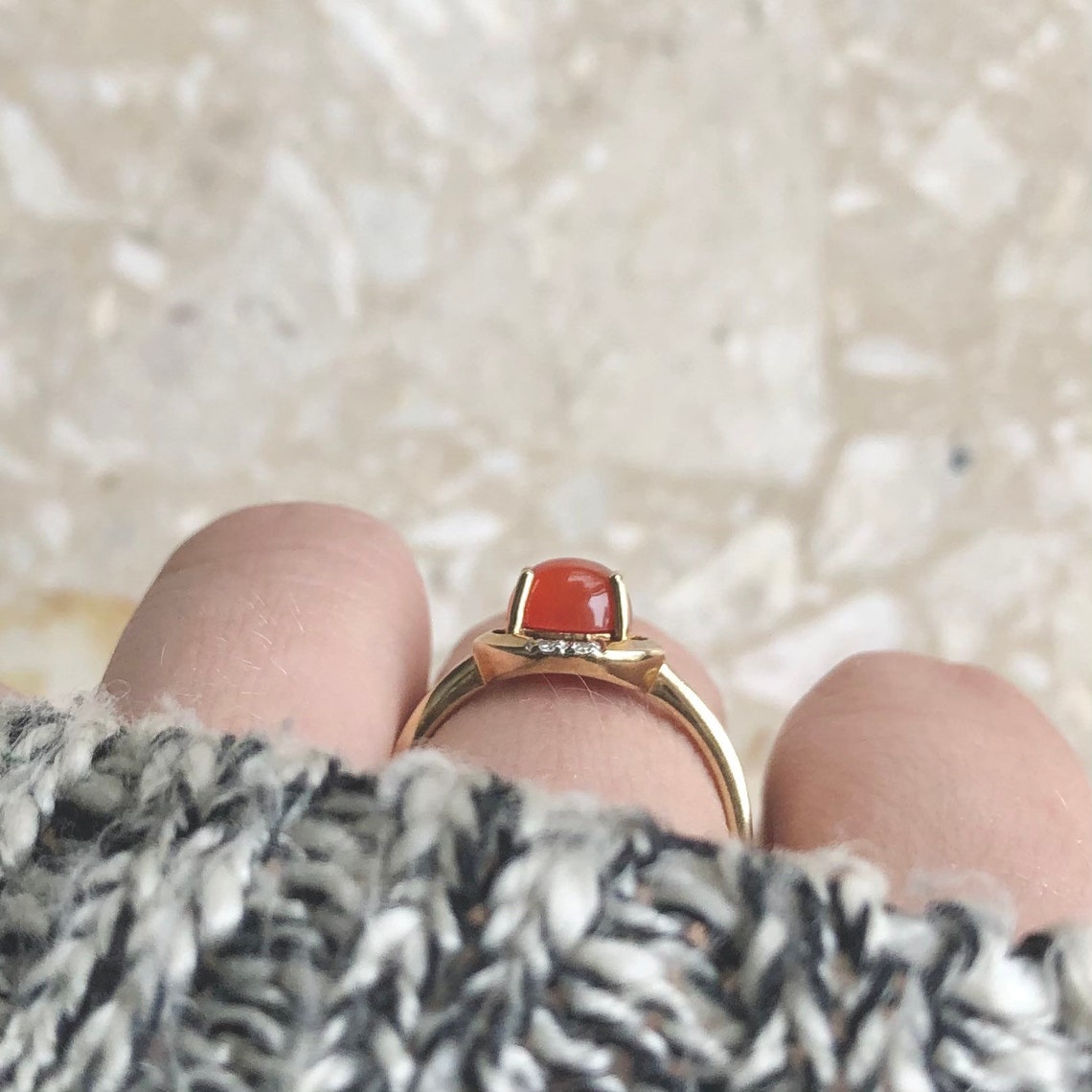 Red Fire Opal & Diamond Yellow Gold Vintage Ring Dainty Modern Etsy