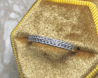 Diamond Yellow Gold Stacker Pave Two Row Vintage Band Ring