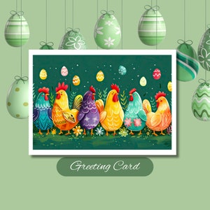 Handmade Easter Chicken Greeting Card: Colorful Spring Parade