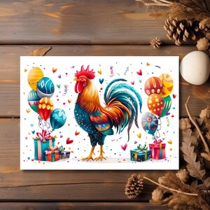 Festive Rooster Birthday Card: Colorful Fowl Greeting