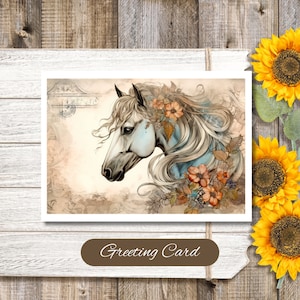 Floral Horse Greeting Card: Pastel Petal Design