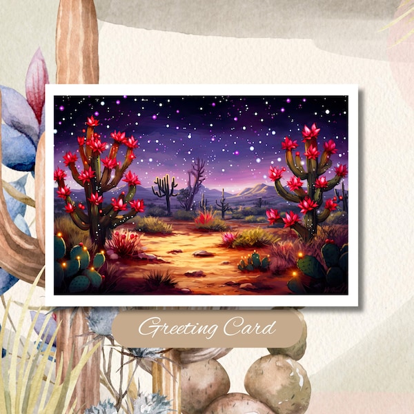 Desert Cactus Twinkling Stars Greeting Card, Greeting Card Blank Inside, Nature Lovers, Loves the Desert