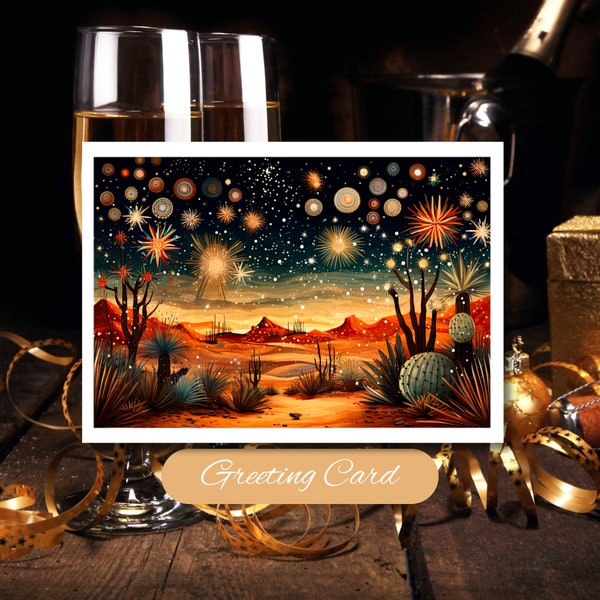 New Year Fireworks Greeting Card, Greeting Card Blank Inside, Nature Lovers, Loves the Desert