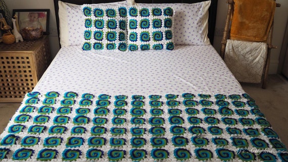 Crocheted Cotton Bed Runner and Cushion Set Etsy UK