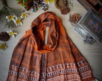 Brown and Rust Warli Inspired Cotton Stole/Scarf