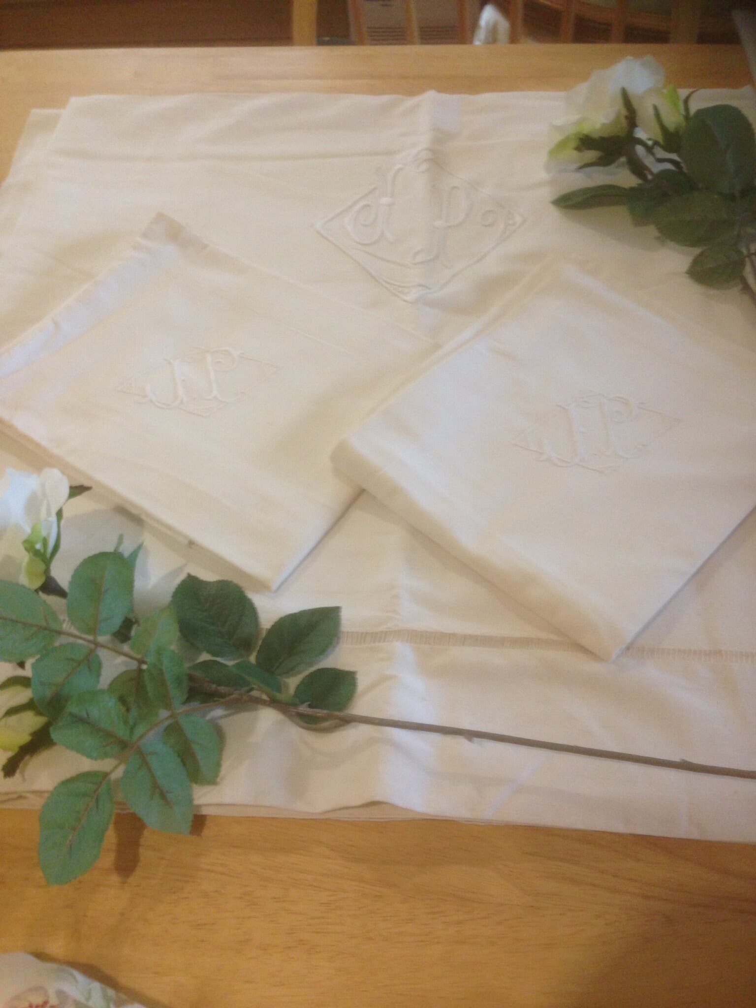 Français Double Draps et Taies d'oreiller Monogrammés